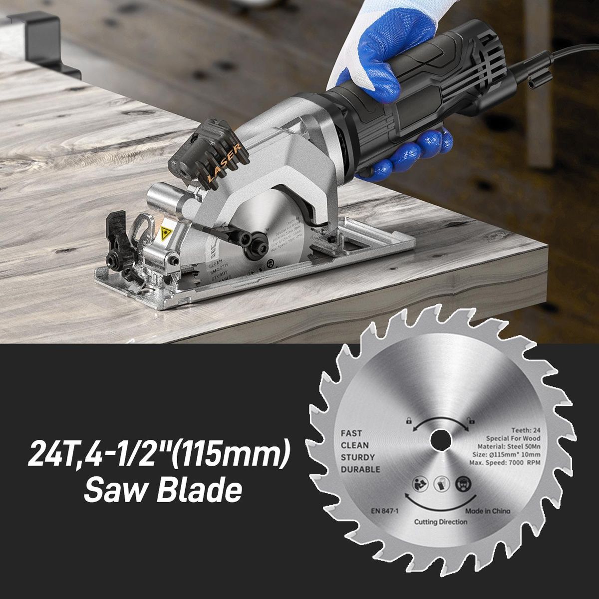 Mini Circular Saw 4.Amp 4-1/2 Inch Compact Circular Saw 3500RPM Electric Circular Saws with Laser Cutting Guide for Wood Tile and Plastic Cuts Not Included Batteries Grey UK