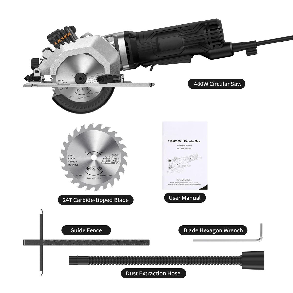 Mini Circular Saw 4.Amp 4-1/2 Inch Compact Circular Saw 3500RPM Electric Circular Saws with Laser Cutting Guide for Wood Tile and Plastic Cuts Not Included Batteries Grey UK