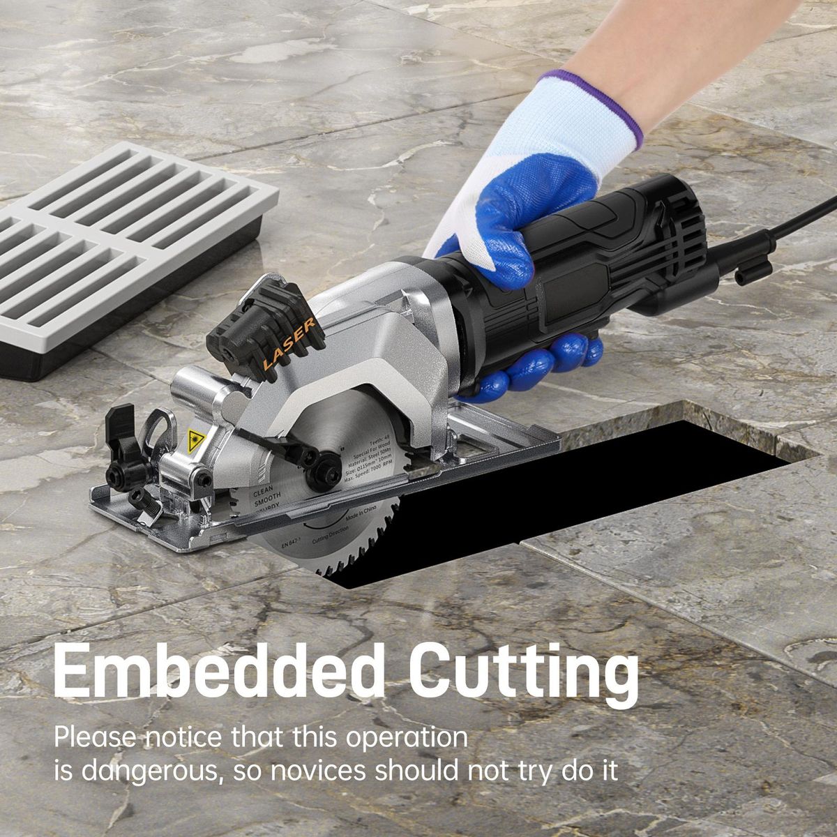Mini Circular Saw 4.Amp 4-1/2 Inch Compact Circular Saw 3500RPM Electric Circular Saws with Laser Cutting Guide for Wood Tile and Plastic Cuts Not Included Batteries Grey UK