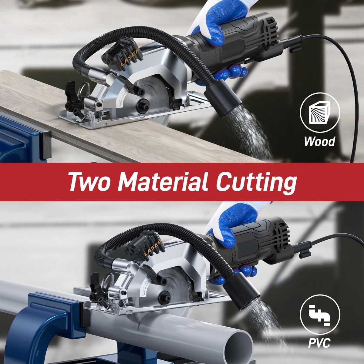 Mini Circular Saw 4.Amp 4-1/2 Inch Compact Circular Saw 3500RPM Electric Circular Saws with Laser Cutting Guide for Wood Tile and Plastic Cuts Not Included Batteries Grey UK