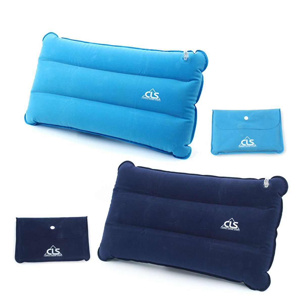 Self Inflatable Pillow PVC Flocked Fabric Ultralight Air Pillow Navy