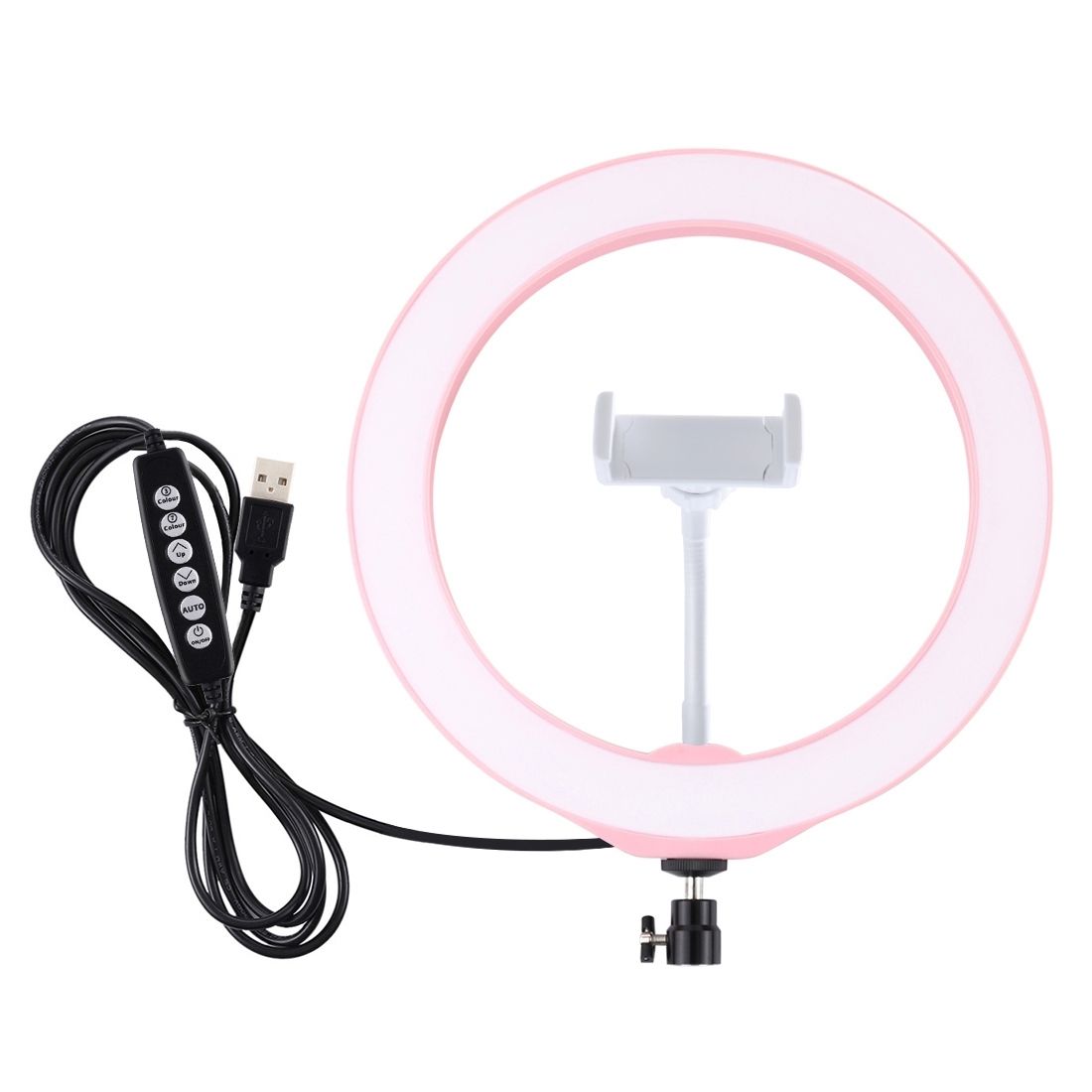 PULUZ 10.2 Inch 26cm USB 10 Modes 8 Colors RGBW Dimmable LED Ring Vlogging Photography Video Lights With Cold Shoe Tripod Ball Head & Phone Clamp(Pink)