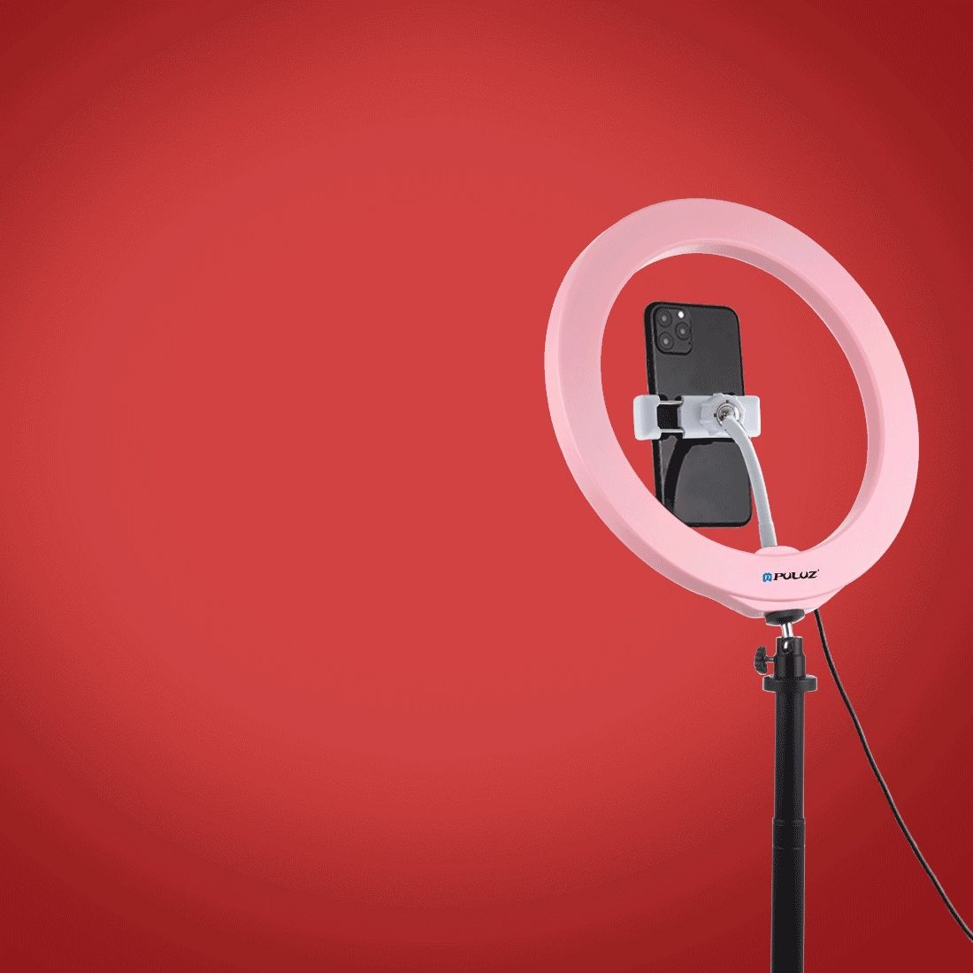 PULUZ 10.2 Inch 26cm USB 10 Modes 8 Colors RGBW Dimmable LED Ring Vlogging Photography Video Lights With Cold Shoe Tripod Ball Head & Phone Clamp(Pink)
