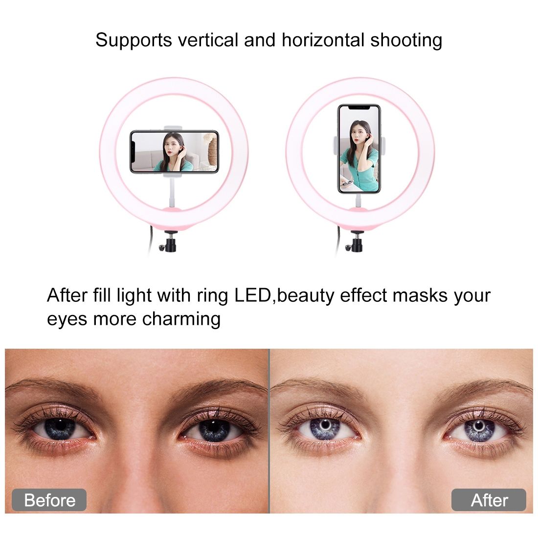 PULUZ 10.2 Inch 26cm USB 10 Modes 8 Colors RGBW Dimmable LED Ring Vlogging Photography Video Lights With Cold Shoe Tripod Ball Head & Phone Clamp(Pink)