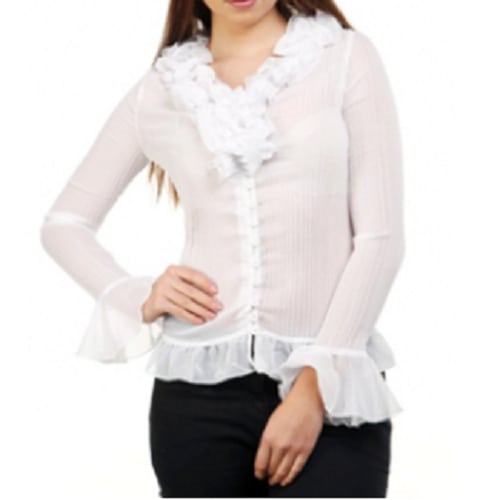 Pleated Ruffle Neck Top