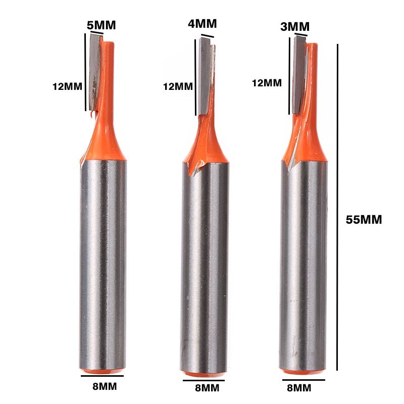 3pcs 8mm Shank Straight Cutter Router Bit 3mm Milling Cutter