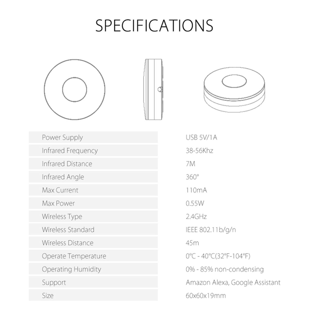 Tuya Universal Smart 2.4G WiFi IR Remote Control Compatible