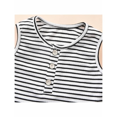 Two Pieces Toddler Girl Stripe Top And Belted Shorts Set