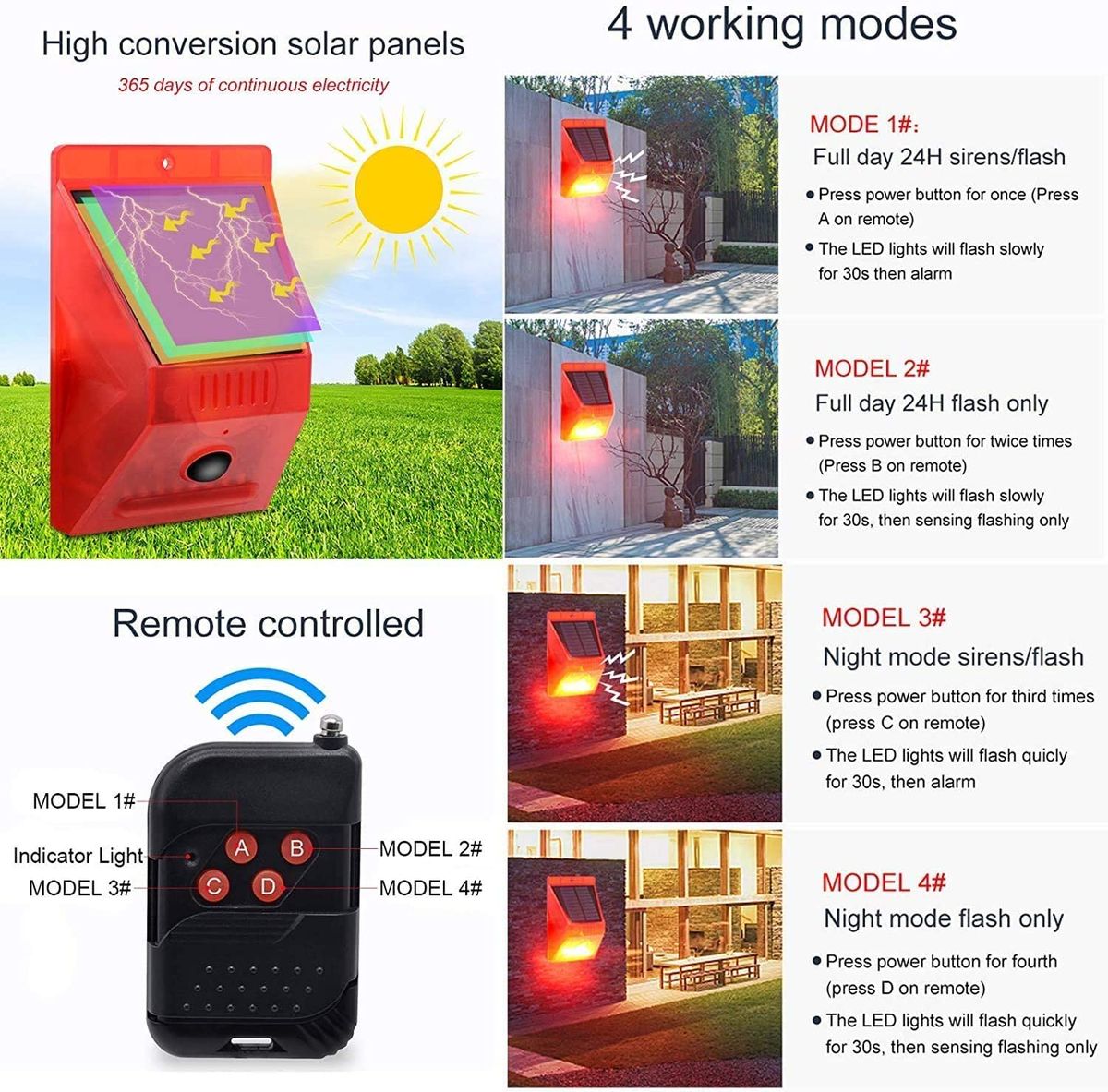 Solar Light Motion Detector And Alarm Light Siren Waterproof