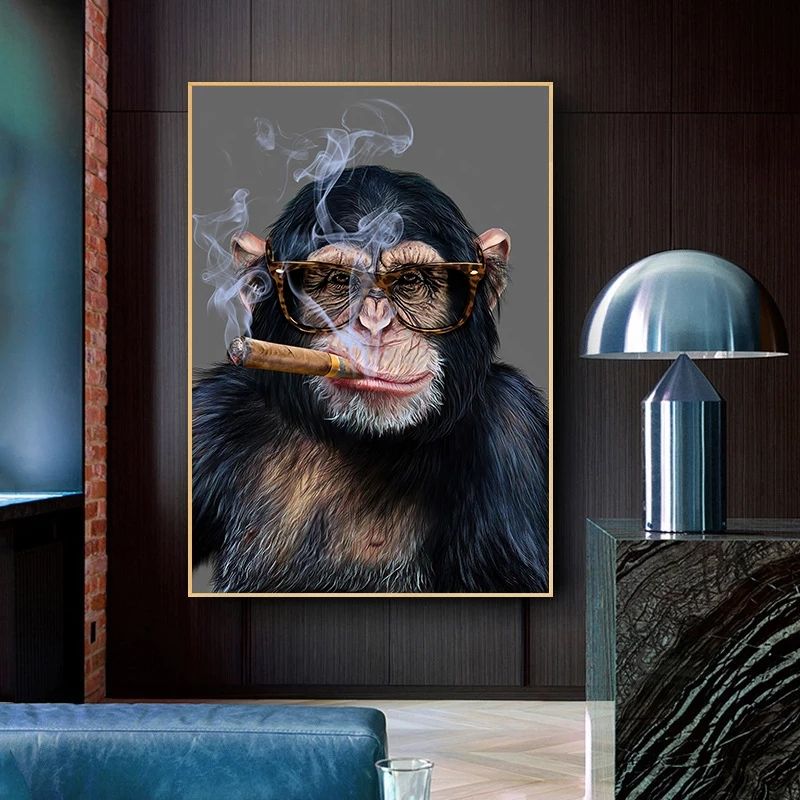 Art Work With Frame (smoking Monkey  )