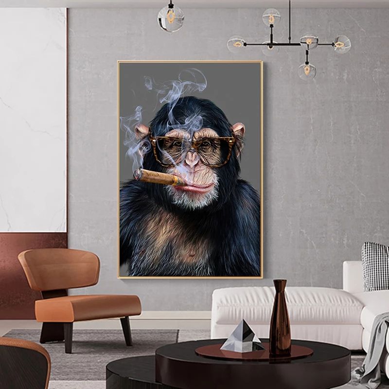 Art Work With Frame (smoking Monkey  )