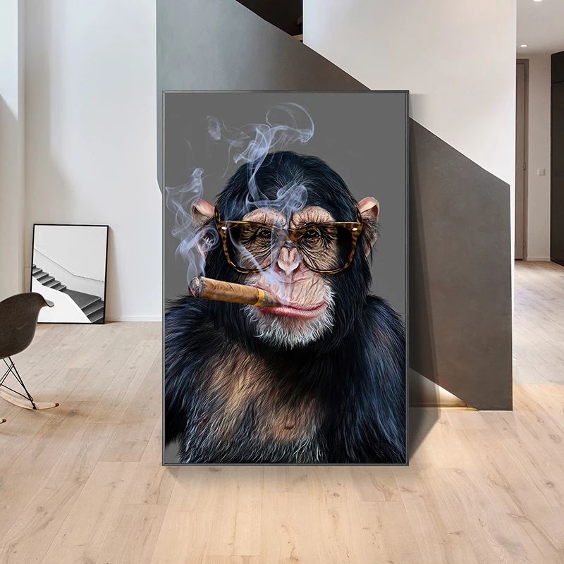 Art Work With Frame (smoking Monkey  )