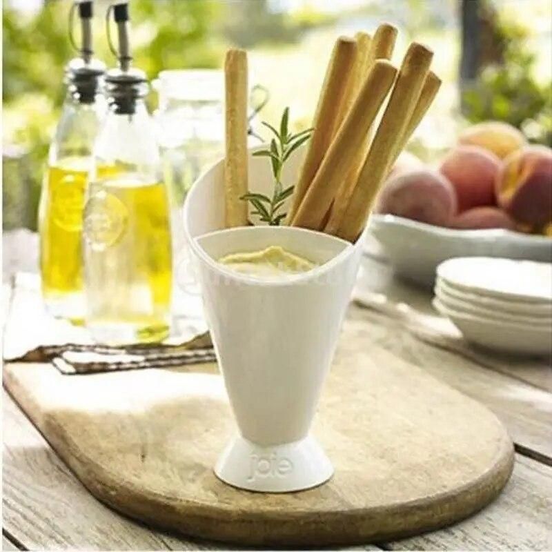Kitchen Serving Tool Snack Cone Stand + Dip Holder For Chips Finger Food Sauce White Fries Dip and Cone Cup Snack Holder Serving