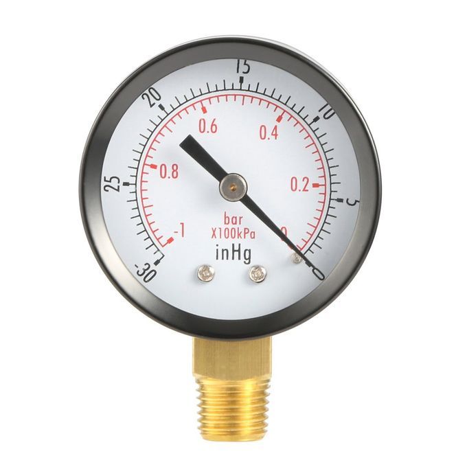 Dry Utility Vacuum Pressure Gauge Blk Steel 1/4 NPT Lower Mount -30HG/60PSI