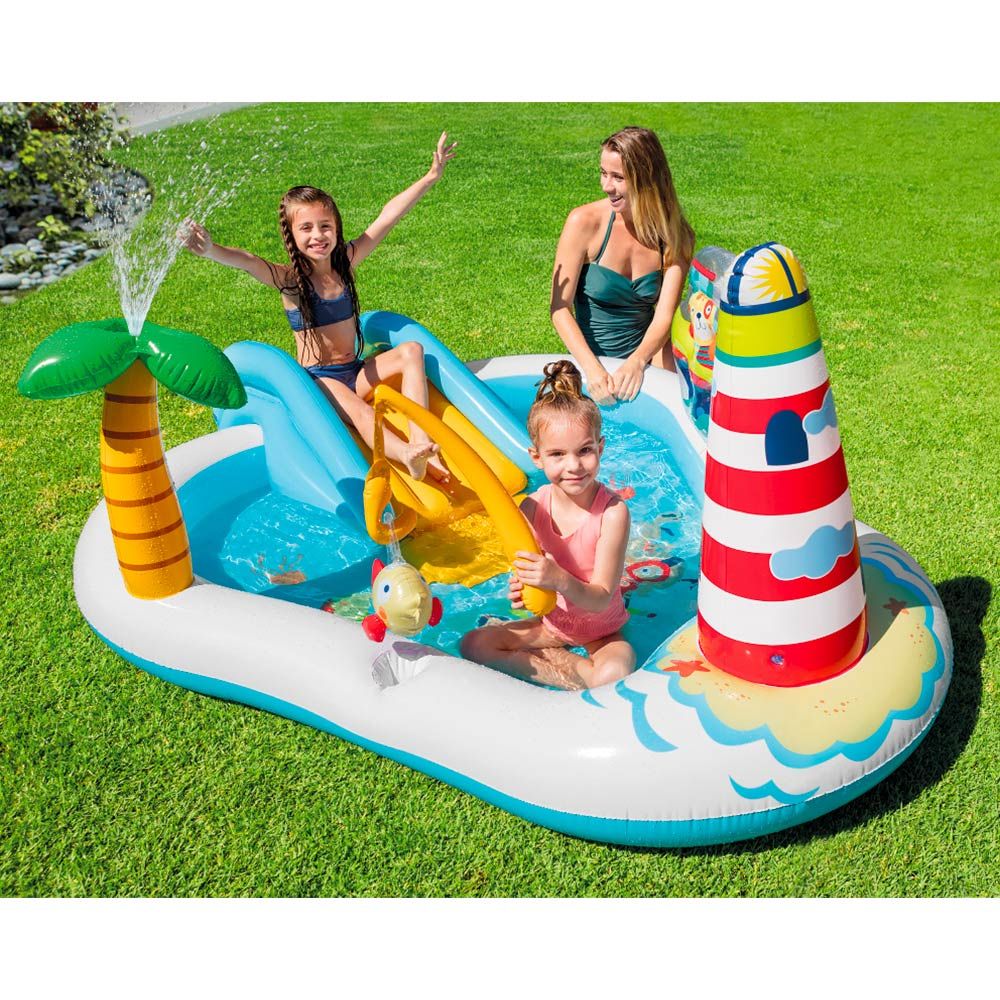 57162 Fishing Fun Play Center Inflatable Kiddie Pool With Electric Pump.
