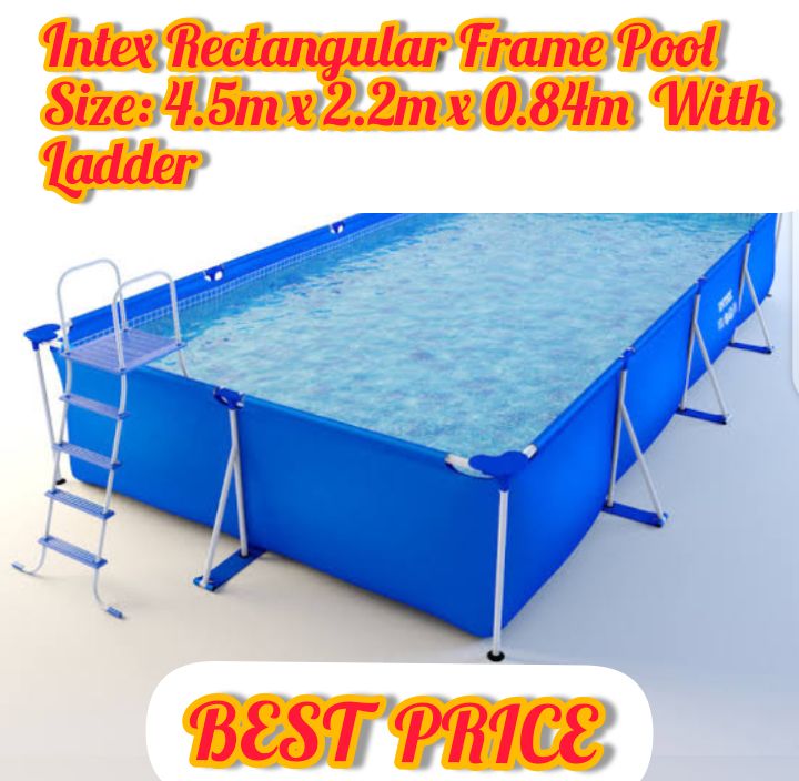 Metal Frame Rectangle  Swimming Pool Set With Ladder - 4.5m X 2.2m X 84cm