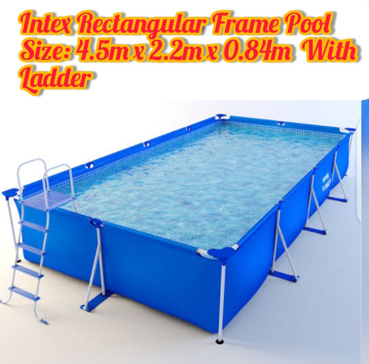 Metal Frame Rectangle  Swimming Pool Set With Ladder - 4.5m X 2.2m X 84cm