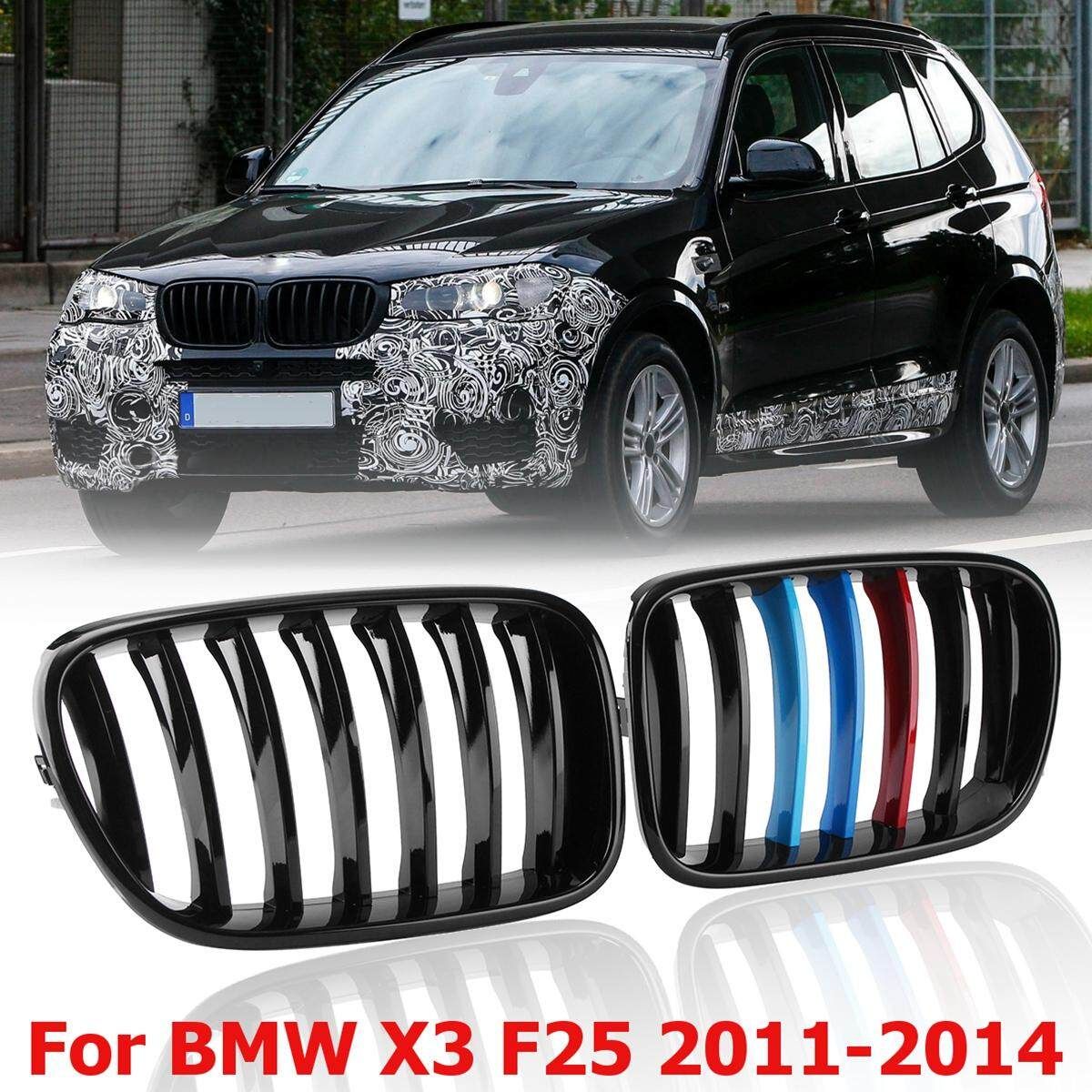 Pair Gloss Black M- Front Kidney Grilles For BMW X3 F25 2011-2014