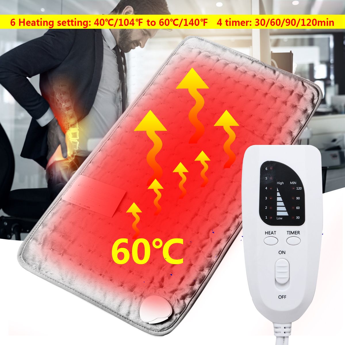 75W 6 Heating Setting Electric Thermal Therapy Heated Pad Neck Back Pain Body Relief With LED Indication UK 240V