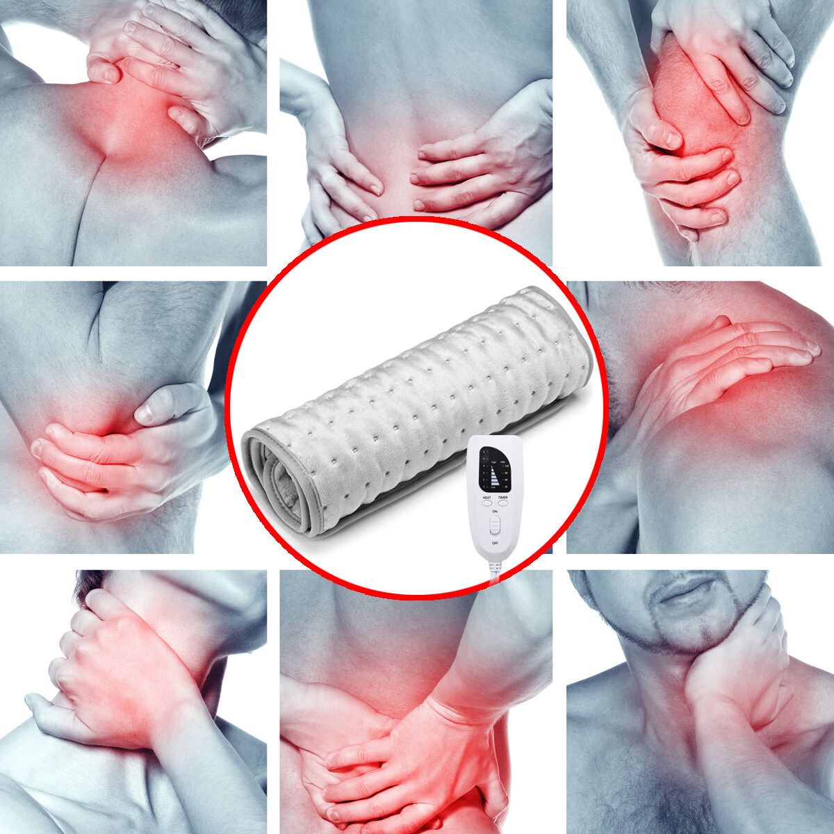 75W 6 Heating Setting Electric Thermal Therapy Heated Pad Neck Back Pain Body Relief With LED Indication UK 240V
