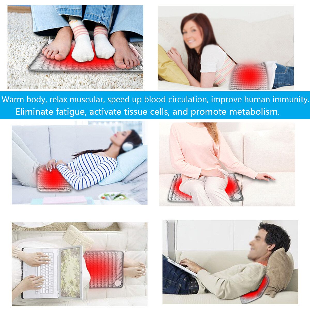 75W 6 Heating Setting Electric Thermal Therapy Heated Pad Neck Back Pain Body Relief With LED Indication UK 240V