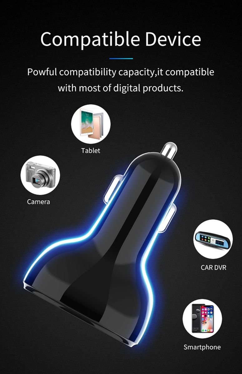 C02 Car Power Adapter In-car Phone Charger Type-C Fast Charger QC3.0 Dual USB Ports DC5V 2.4A 12V 24V Cigarette Lighter Power Supply