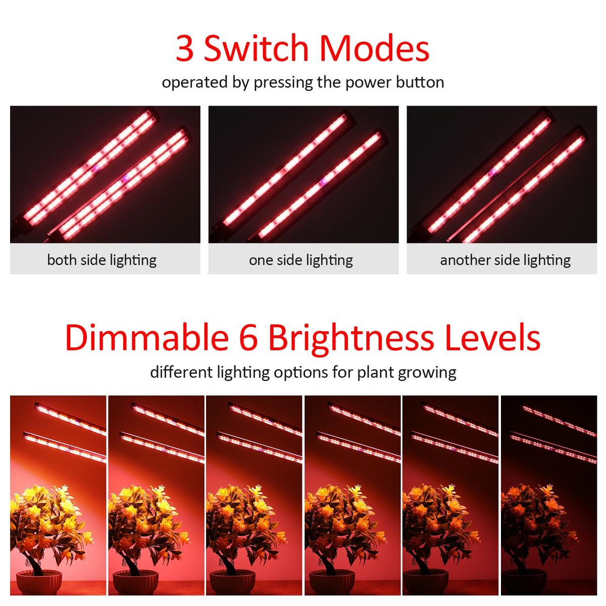 Tomshine 24W Dual Heads LED Plant Growing Light Growth Lamp Red Spectrum Dimmable 6 Brightness Levels Adjustable 3/6/12H Timer Timing Function 3 Switch Modes Flexible Goose Neck Clamp Clip Design for Balcony Greenhouse Garden