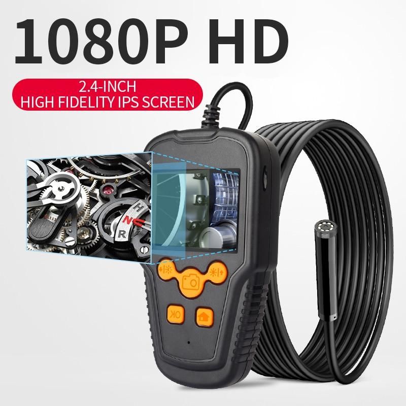 1080P HD 2.4 Inch Industrial Endoscope with Screen with 2/5/10M Hard Cable Industrial Endoscope Camera 8mm Lens IP68 Waterproof