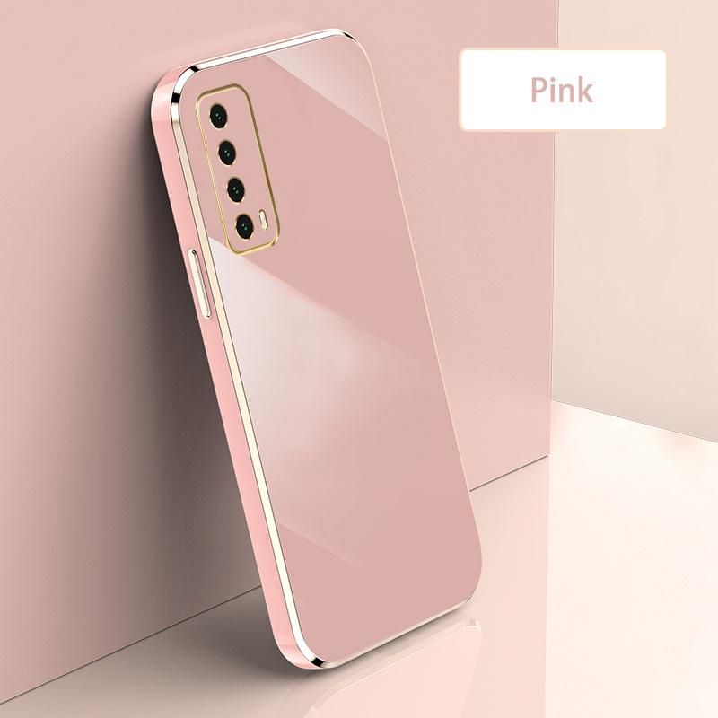 Ultra Thin Plating Phone Case for Huawei Y7A P Smart 2021 Enjoy 20 SE Lens Protection soft Phone Back Cover-Pink