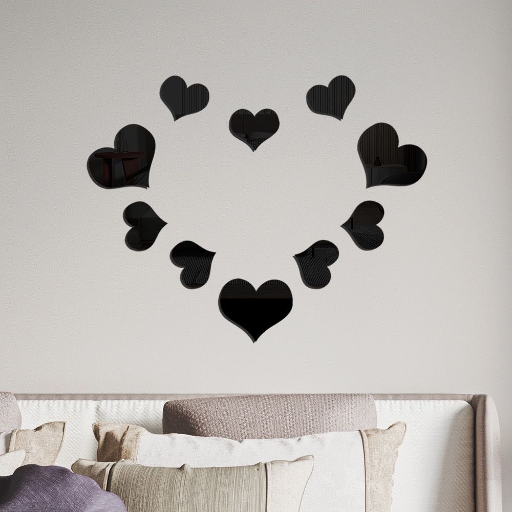 10Pc Love Heart 3D Mirror Effect Wall Art Sticker Home Decor