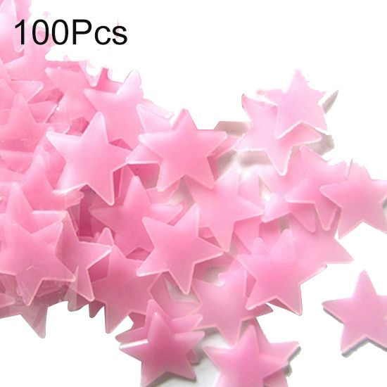 100Pcs 3D Stars Glow In The Dark Ceiling Wall Stickers-Pink