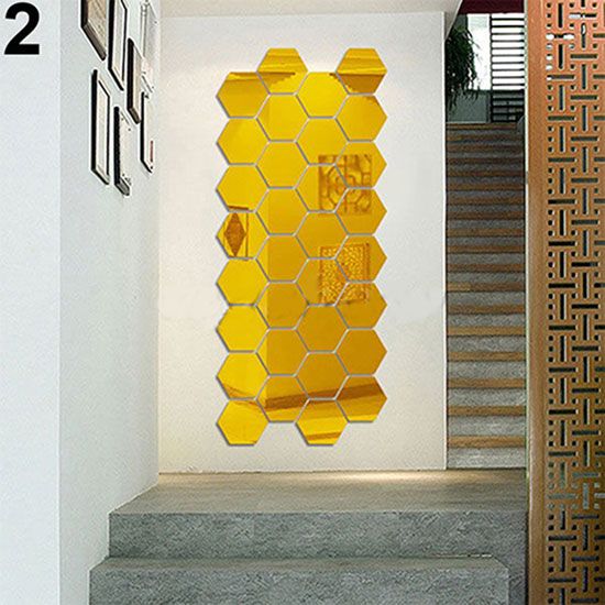 3D Acrylic Modern Mirror Decal Art Mural Wall Sticker-Gold
