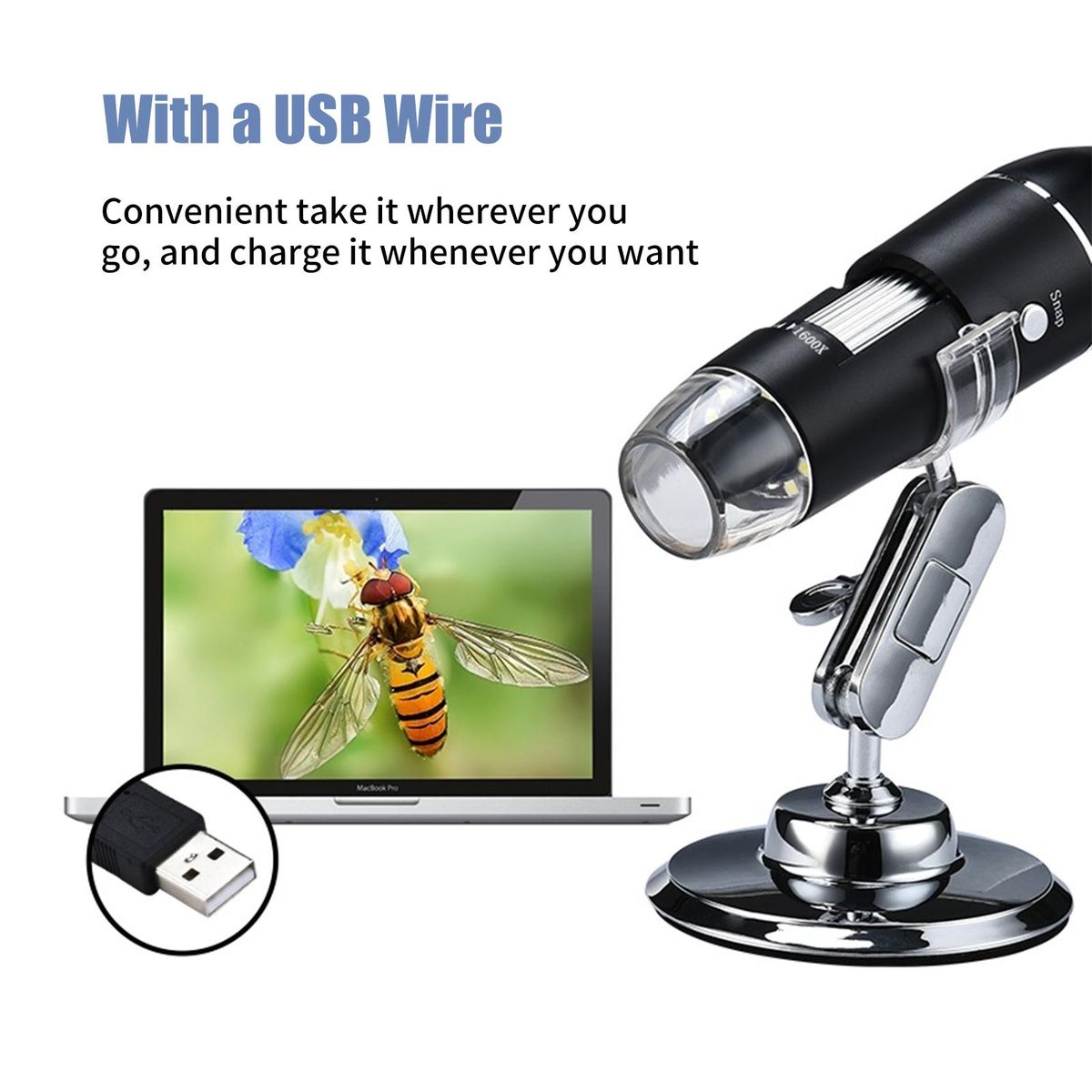 1600X USB Digital Microscope for Industrial View Hand-held Detecting with 8 White LED Lights Magnifier