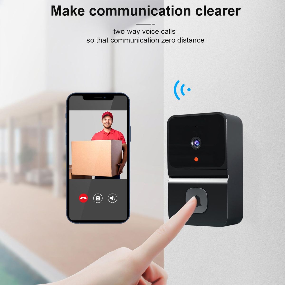 Wireless Video Doorbell Camera Smart Doorbell with 450P Night Vision 2-Way Audio Cloud Storage Battery Powered