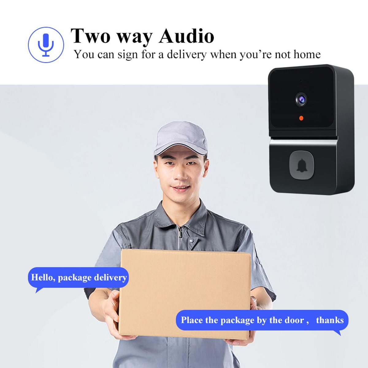 Wireless Video Doorbell Camera Smart Doorbell with 450P Night Vision 2-Way Audio Cloud Storage Battery Powered