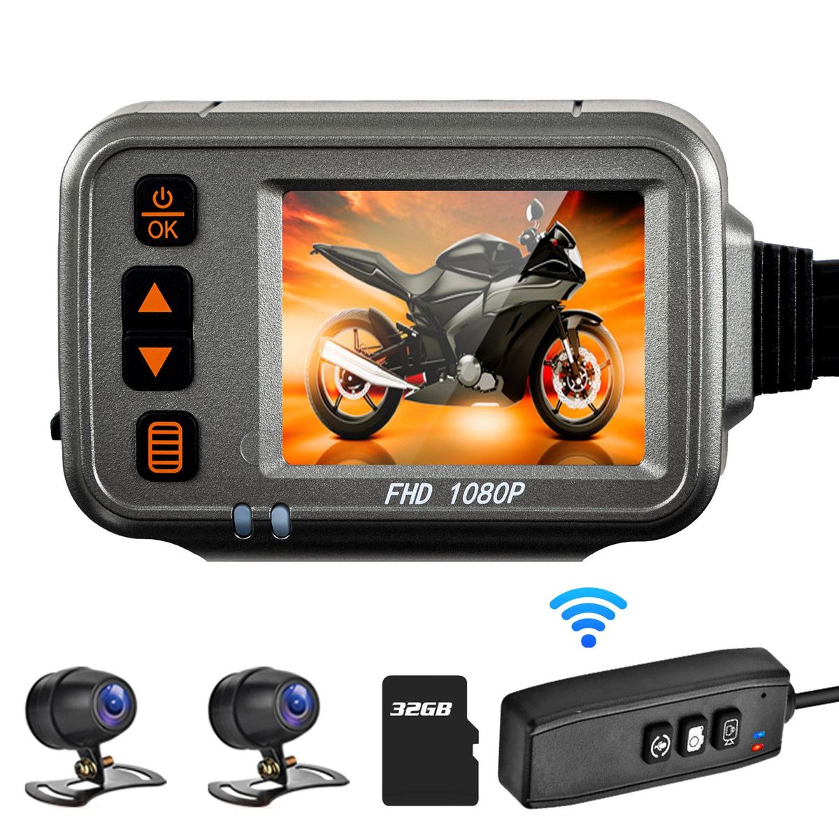 Motorcycle Dash Cam,WiFi Dual 1080p Motorbike Camera ,120° Wide Angle,Parking Monitoring, Timed Recording After Flameout  Full Body Waterproof Night Vision HD With 32G storage card