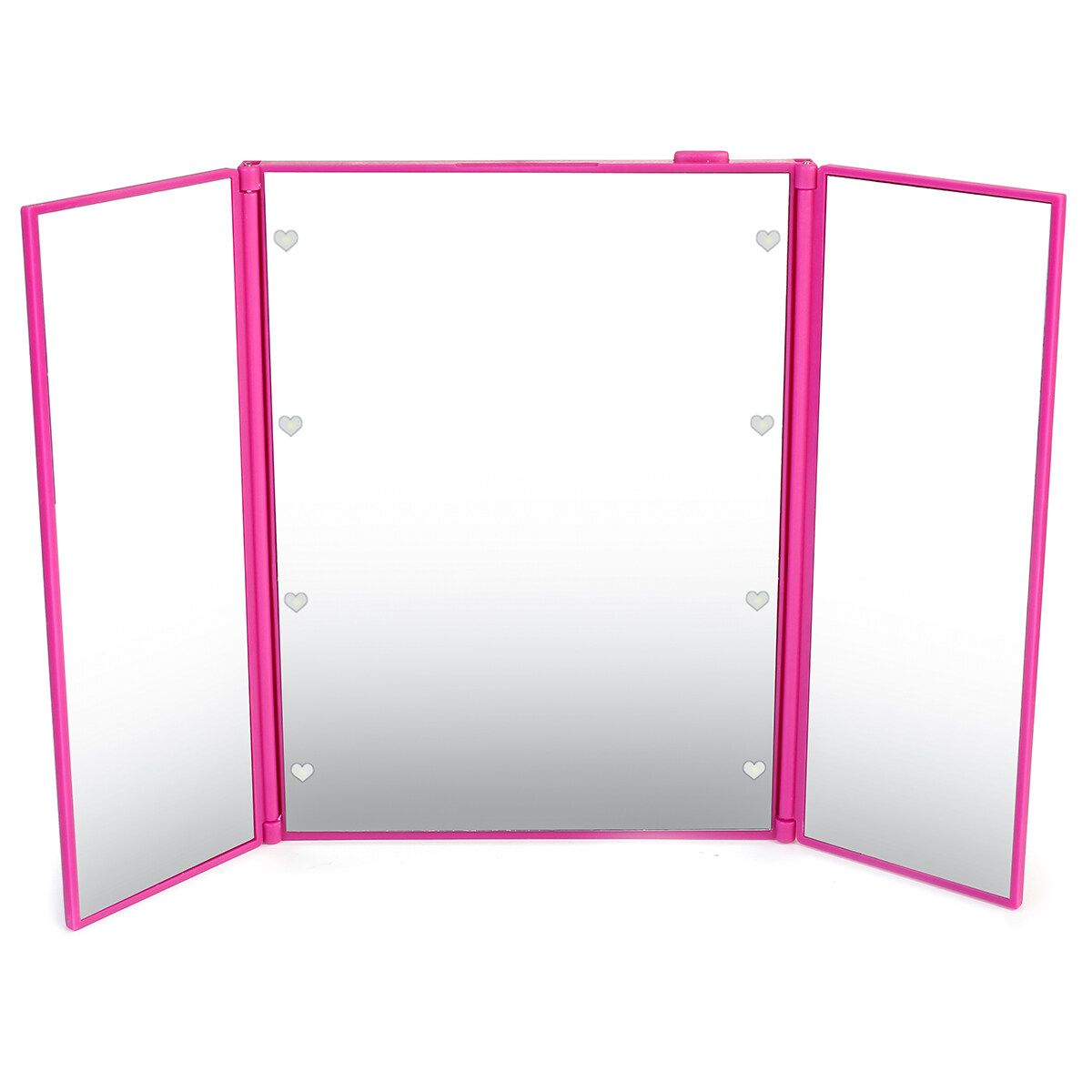 Tri-Fold Foldable LED Vanity Makeup Mirrors Led Light Glass Travel Compact Table Rose