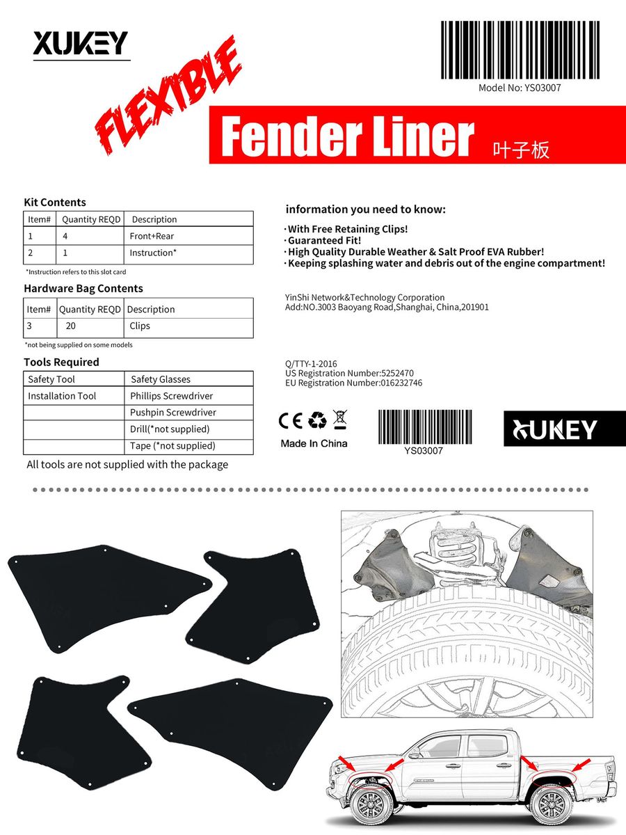 Apktnka Fender Liners Sp Shield For Toyota Tacoma 2005 Apron Seal Flaps Mudflaps Mudguards Guards Skirt W Clips