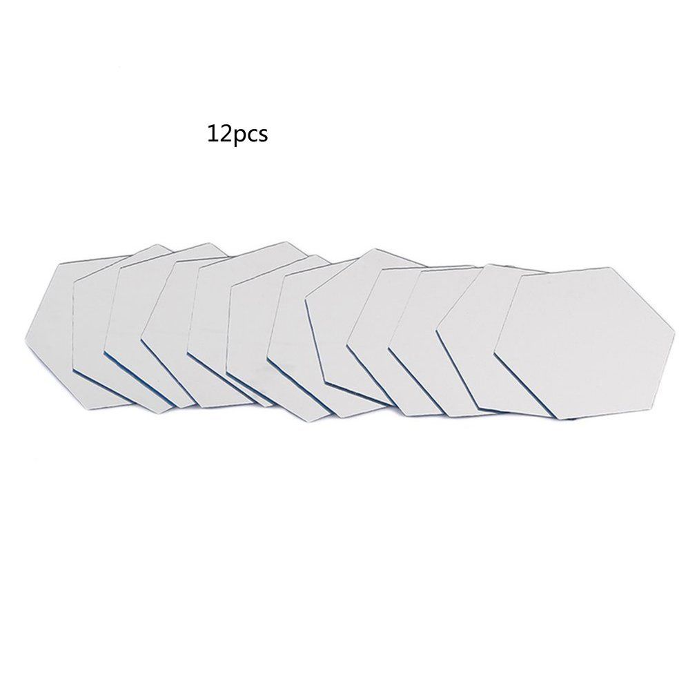 12pcs Hexagonal Stereo Mirror Wall Sticker Removable Waterproof Self-adhesive-silver-40x34x20mm
