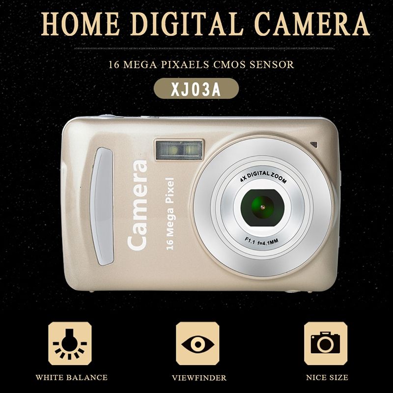 2.4 Inch 16MP 720P Mini LSR Cam Digital Camera For Kids Baby Cute Cartoon Multifunction Toy Camera Children Birthday(Gold)