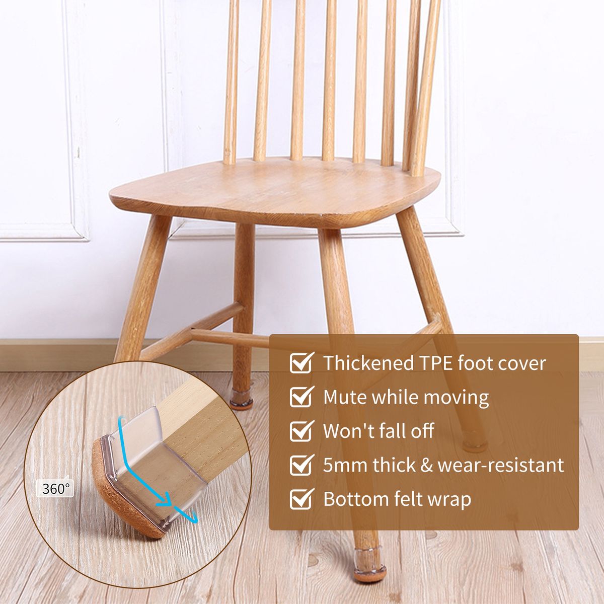 8Pcs Chair Leg Floor Protectors With Felt Chair Leg Caps