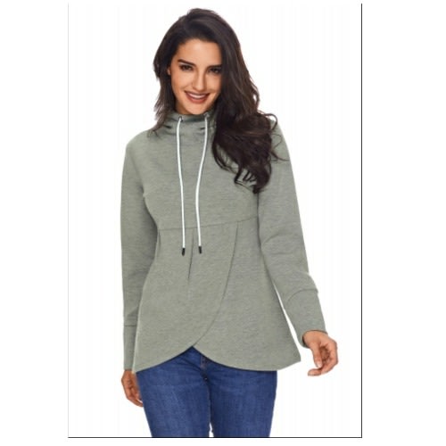 Asymmetric Hem Pullover Hoodie - Grey