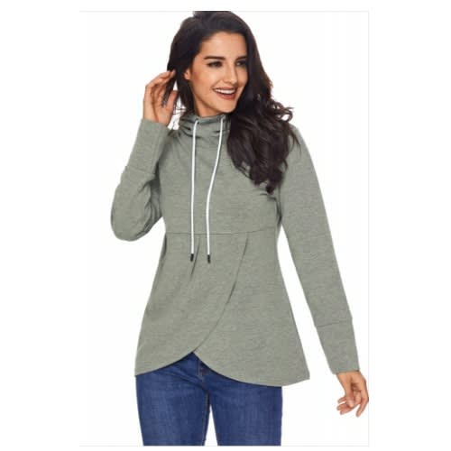 Asymmetric Hem Pullover Hoodie - Grey