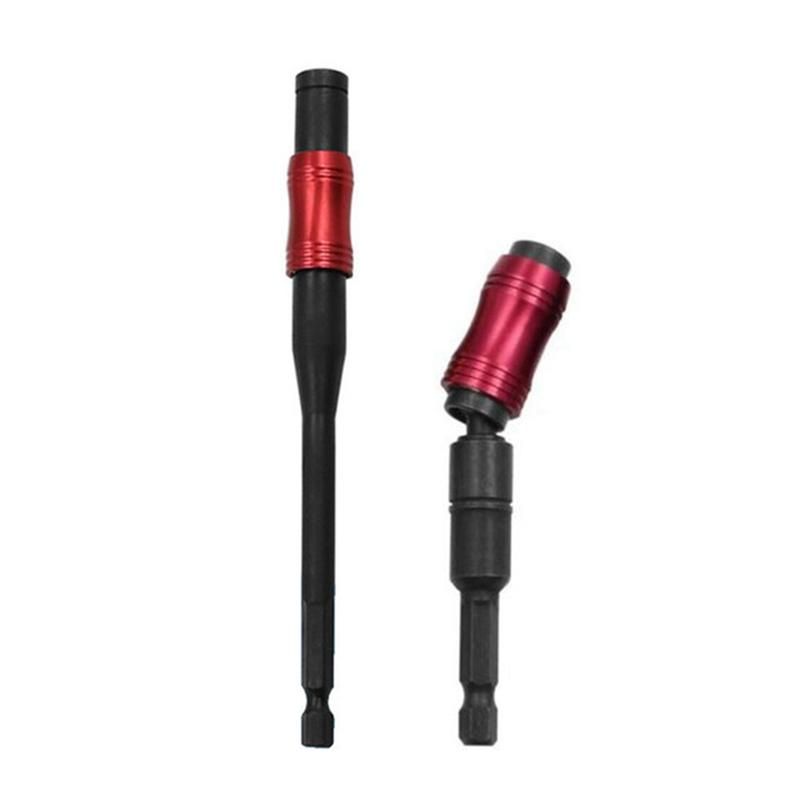145MM Long Magnetic Ring Screwdriver Bits Drill Hand Tool Drill Bit Extension Rod Quick Change Holder RedBlack Set
