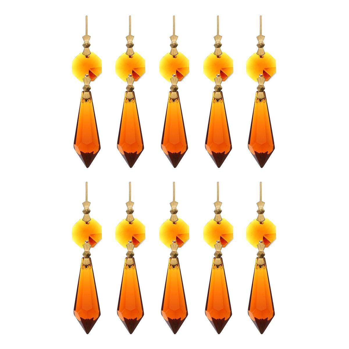10PCS Crystals Glass Chandelier Lamp Prisms Parts Hanging Drops Pendants 38MM Tan