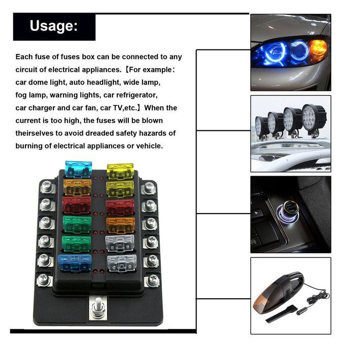 12 Way Fuse Box Holder Fuse Blocks With Red LED Indicator
