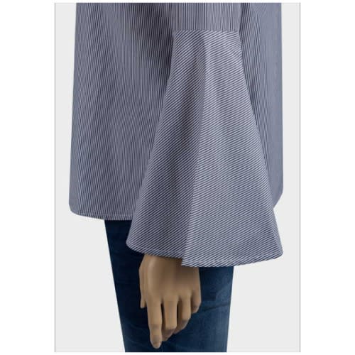Ladies Pin Stripe Bell Sleeve - Blue - Dark Shade