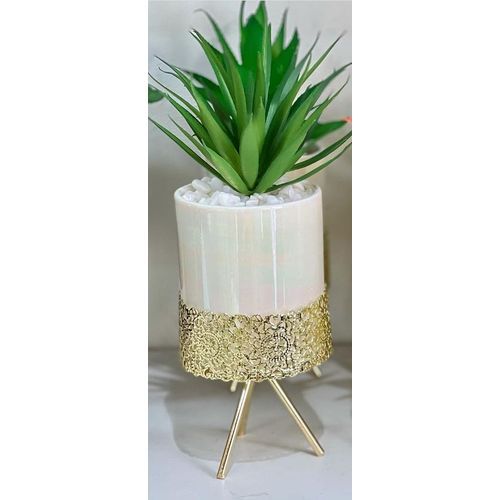 Mini White Vase With Golden Stand And Flower