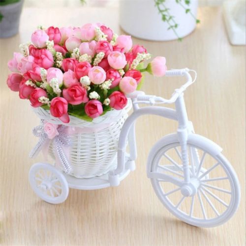 White Artificial Plastic Bicycle With Colourful Flowers