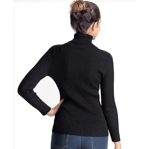 Ladies Turtleneck Long Sleeve T-shirt - Black